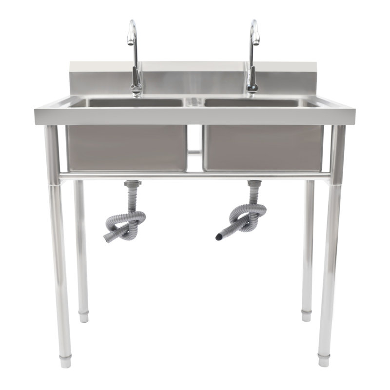 DENFER 35.8'' L x 21.3'' W Silver Free Standing Bar Sink with Faucet